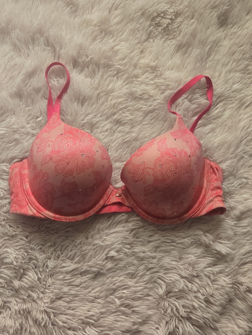 Victoria's Secret Coral Pink Lace Push-Up Bra with Sparkle